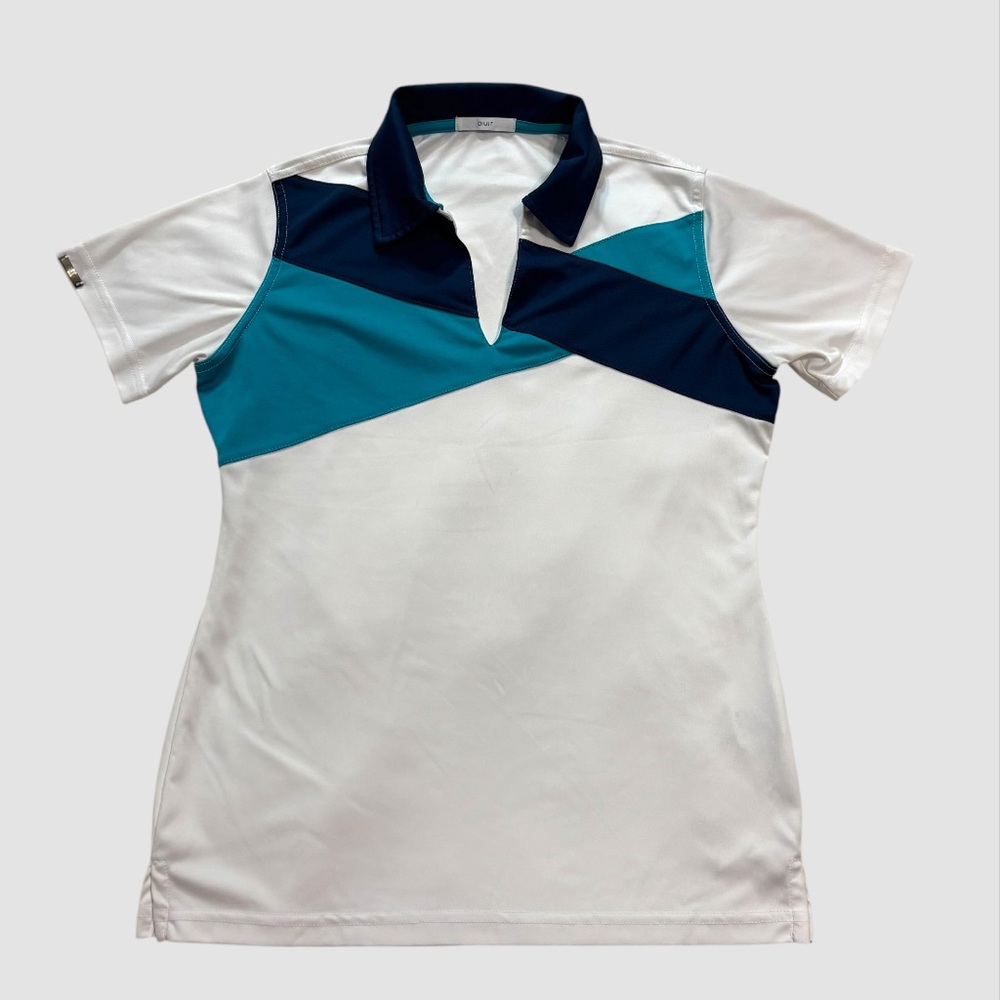 Aur Women’s Small Golf Shirt Blue and White‎ Short Sleeve Polo